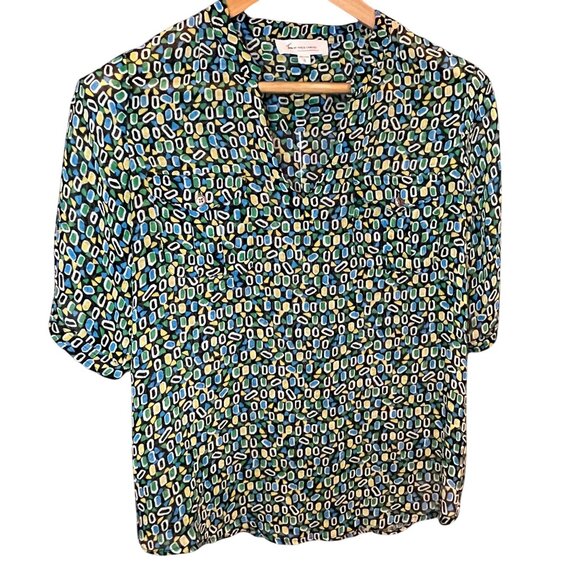 Turo By Vince Camuto Womens Printed Blouse Sleeve Multicolor Sz Small - Picture 1 of 10